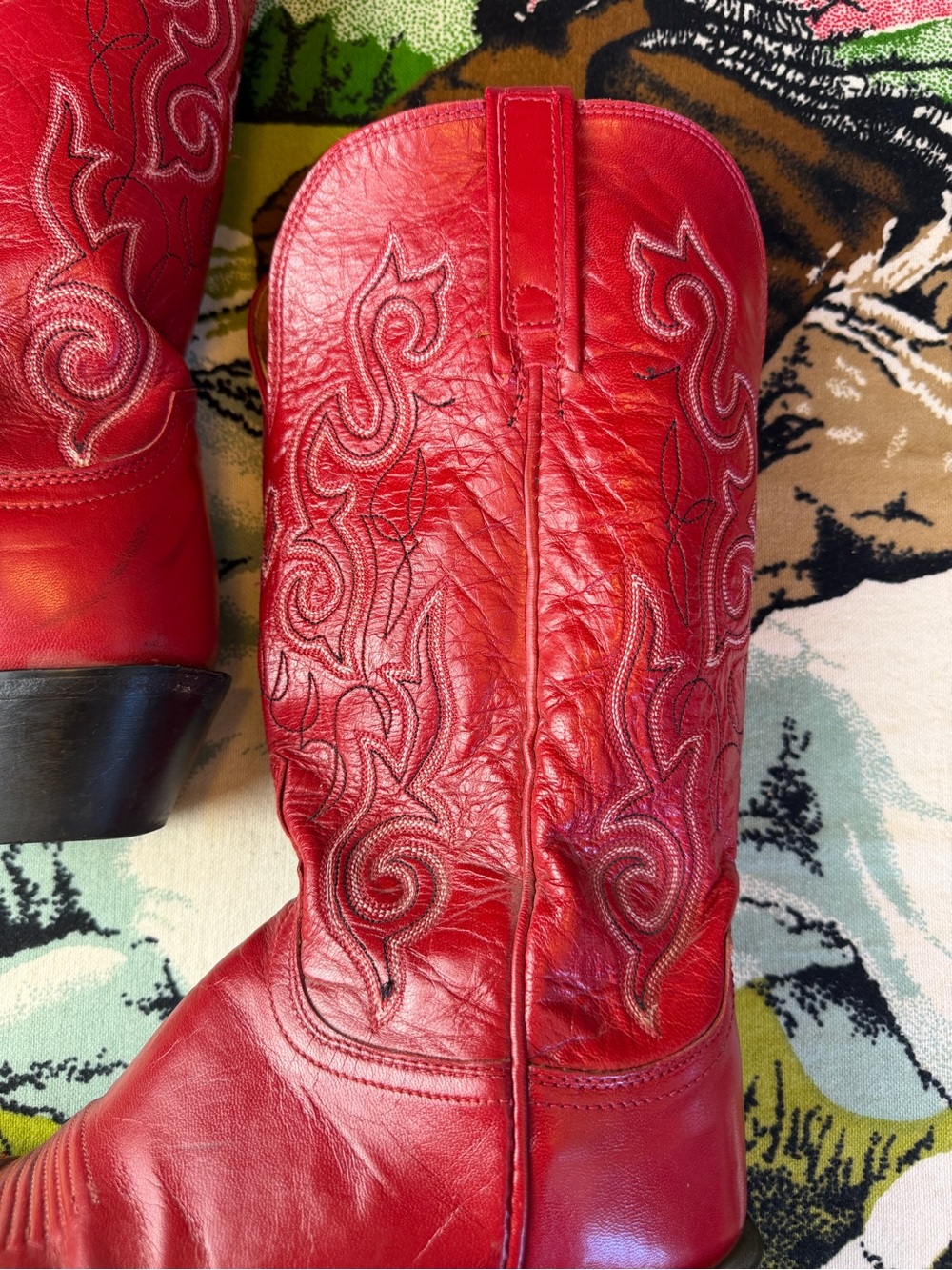 Vintage Lucchese 1883 Red Leather Cowboy Boots Snip-Toe Women's Size 8-8.5 - Picture 3 of 17